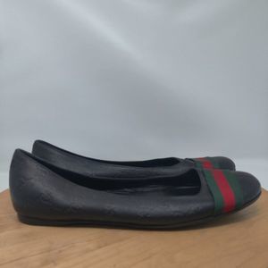 GUCCI ❤️💚 Guccissima Leather Web Stripe Ballet Flats Womens Size9.5 Blk 253315
